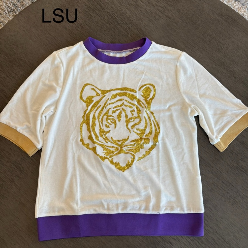 LSU Glitter Tiger Shirt, LSU Football Tee, Purple and Gold Tiger, LSU Game Day